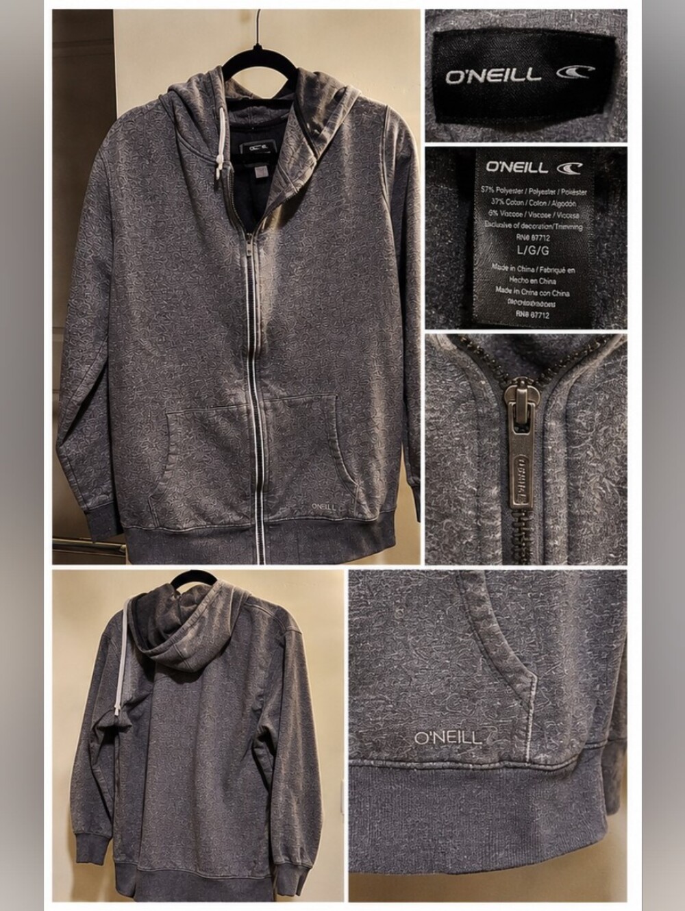 O'Neill Men's Dark Heather Gray Zip-Up Hooded Sweater